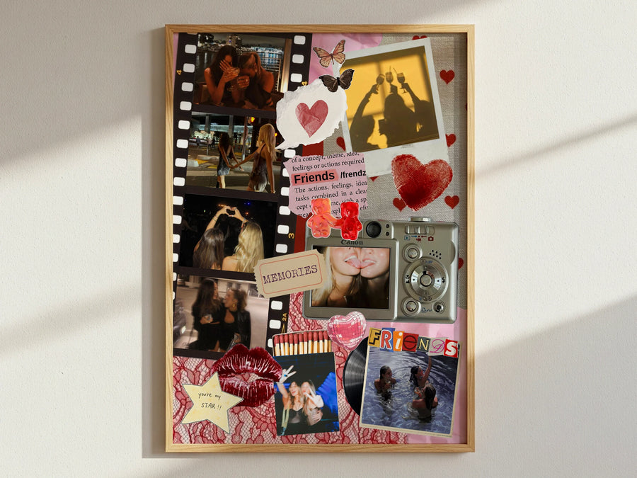 Vintage Memories editable Best Friend photo collage poster template